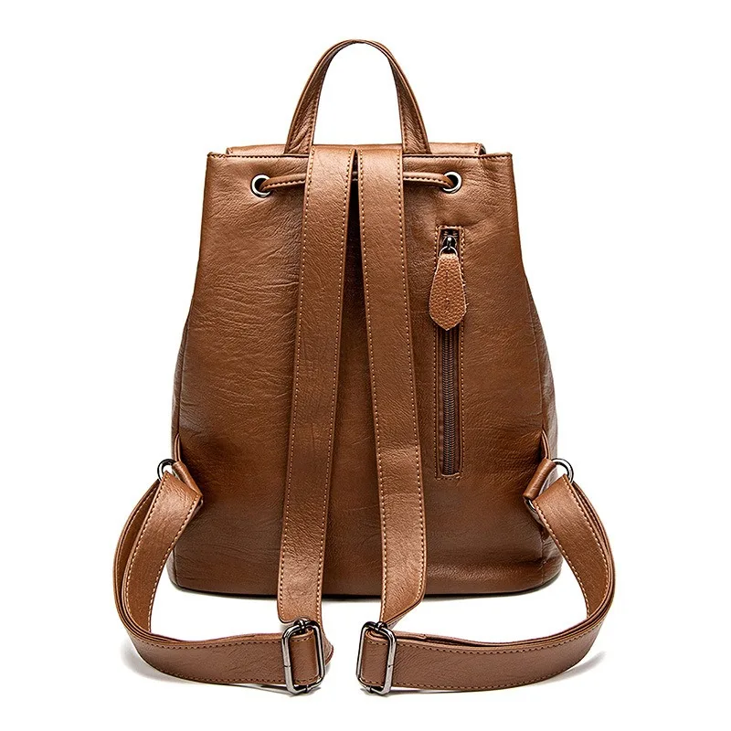 Korean Fashion Women Backpack Vintage Soft PU Black Backpack Urban Commuter Daypack College Students School Bags Travel Rucksack