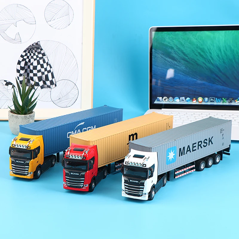 1 PCS 1:36 Diecast Alloy Truck Head Model Toy Container Truck Pull Back With Light Engineering Transport Vehicle For Children