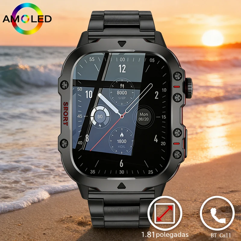 

Новые прочные военные умные часы для мужчин, уличные часы с LED-фонариком, 1.81'' HD сенсорный экран, голосовой вызов, беспроводные звонки, смарт-часы, подарки