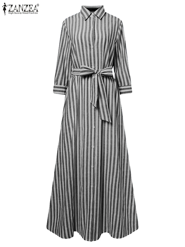 ZANZEA Fashion Women Striped Shirtdress 2024 Autumn Lapel Neck Long Sleeve Sundress Robe Femme Elegant Work Party Vestido Kaftan