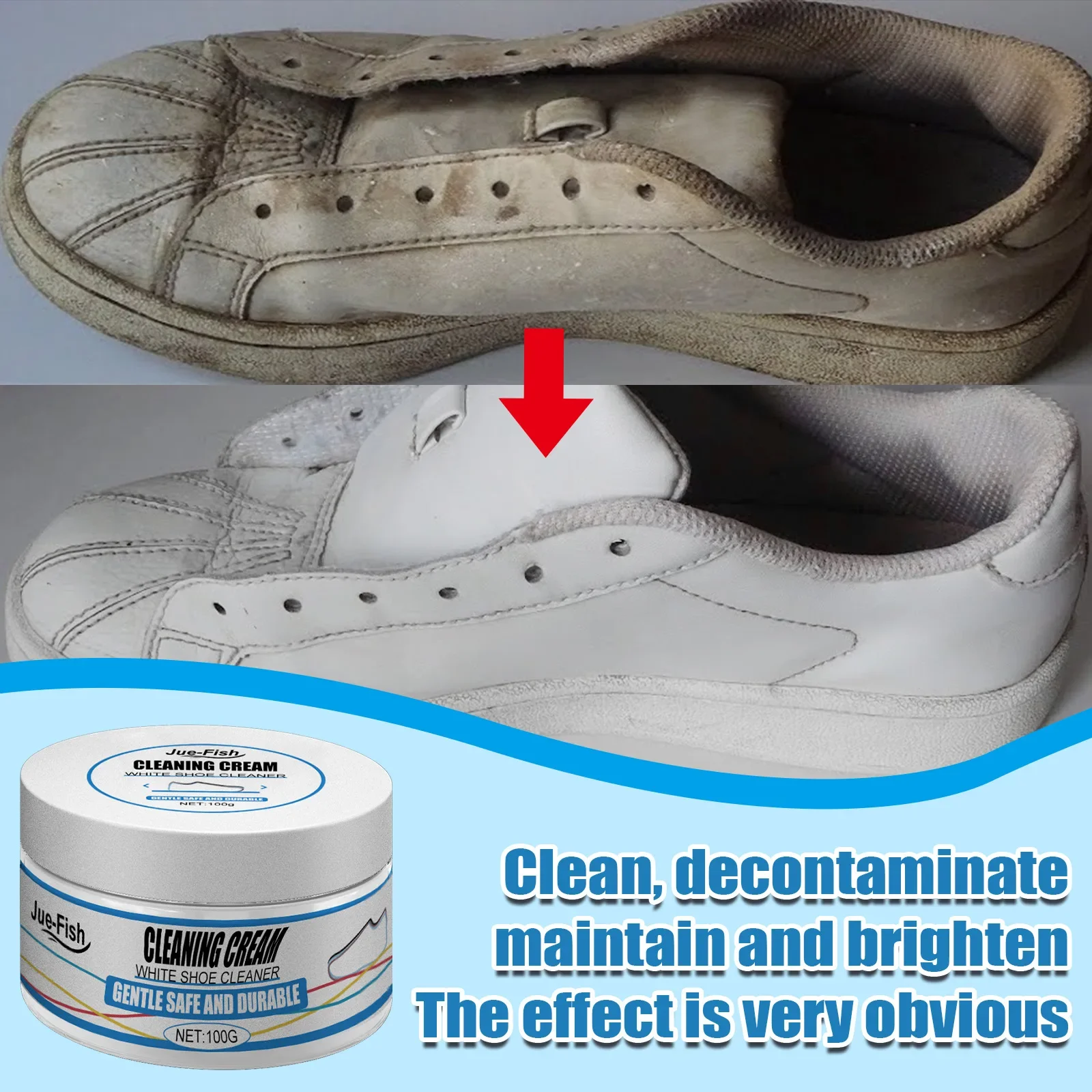 The cleaning paste is white as soon as it is wiped. Wash the sports shoes and canvas shoes to remove stains.