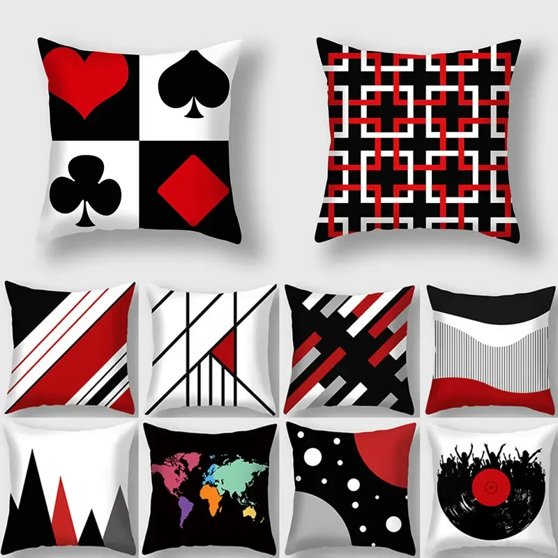 Home Decor Black Red Pillowcase Geometric Pattern Living Room Sofa Cushion Covers Car