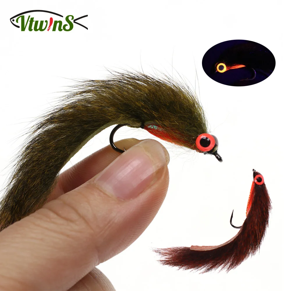 Vtwins UV Glow Squirrel Strip Zonker Streamer Fly Salmon Steelhead Bass Trout Pike Fishing Lure Artificial Bait Fishing Tackle