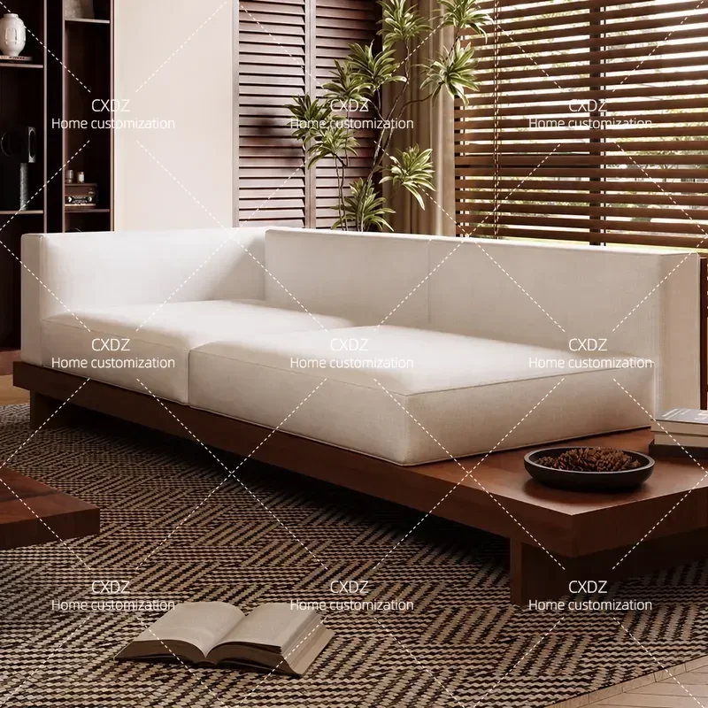 Solid Wood Floor Sofa Set Simple Modern Living Room Furniture Log Couch for Small Apartment Home Decor