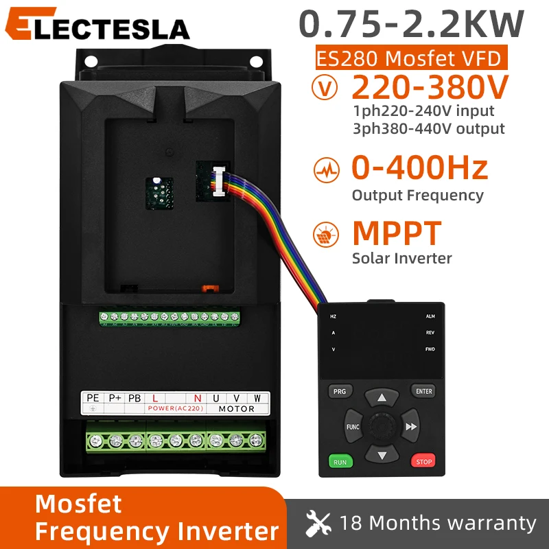 

1ph 220V 0.75KW/1.5KW/2.2KW Input Mini VFD Variable Frequency Drive Converter for 3ph 380V Motor Speed Control Inverter