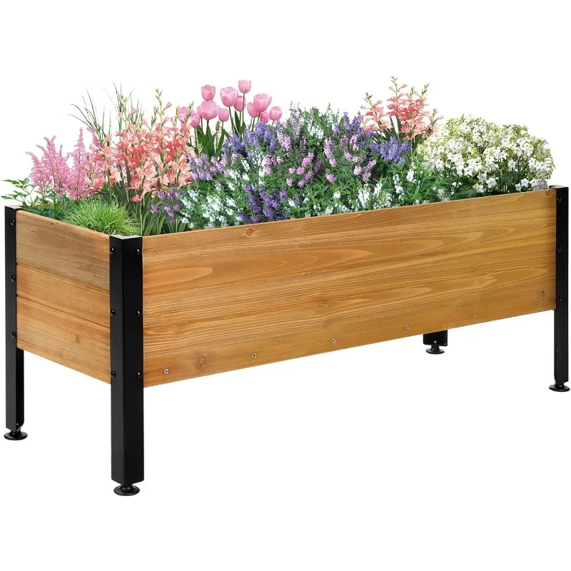 

Wood Rectangular Garden Planter Box Raised Bed Outdoor,Planters for Outdoor Plants 37x13x15in Elevated Herbs Vegetables Flowers