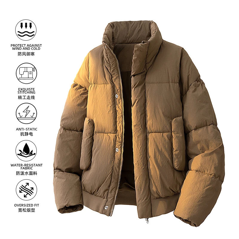 Men's Trendy Short Cotton Jacket 2025 Winter American New Fashion Casual Stand up Collar Zipper Men's Cushioned Jacket
