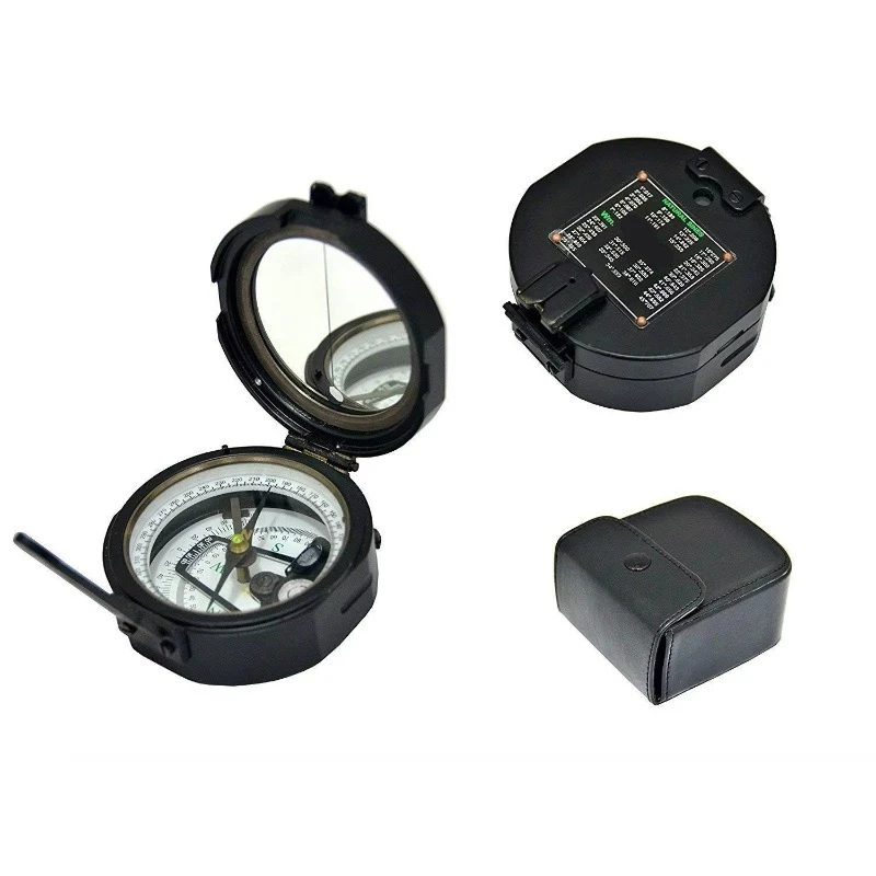 Brass Nautical Geological Brunton Compass with Black Leather Case Manual Guide Black