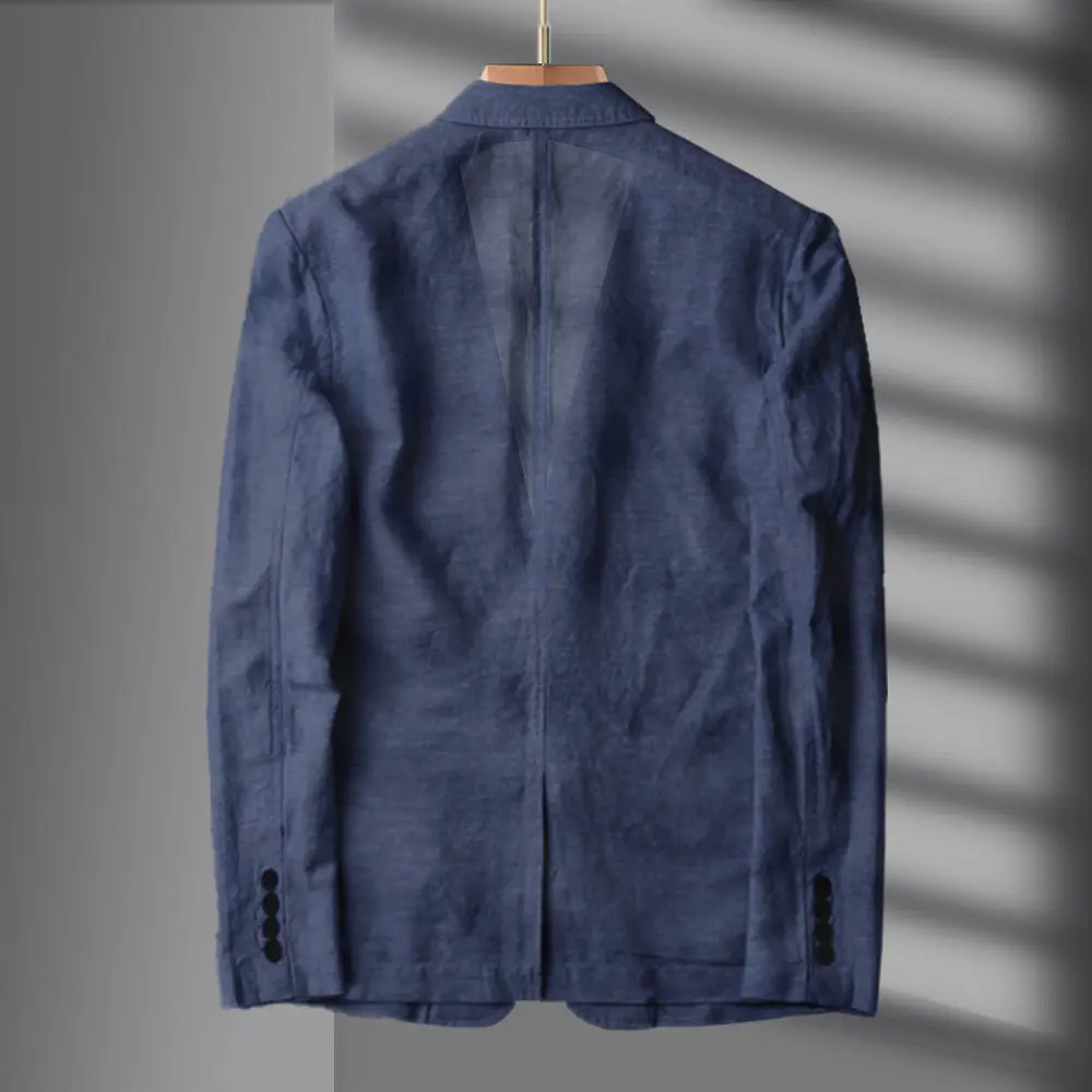 Blazer azul marino de lino para hombre, traje informal de verano, chaqueta individual negra, primavera y otoño, novedad de 2023