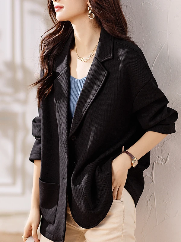

Loose ort Svel Women's Jaet plus Size Slimming Color Spring Autumn Casual Sle Office Wear Single Button