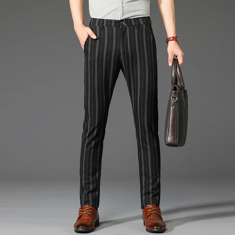 

Business Long Pants Men's New 2024 Elastic Striped Slim Fit Suit Pants Men's Young and Middle-Aged Casual Men's Clothing