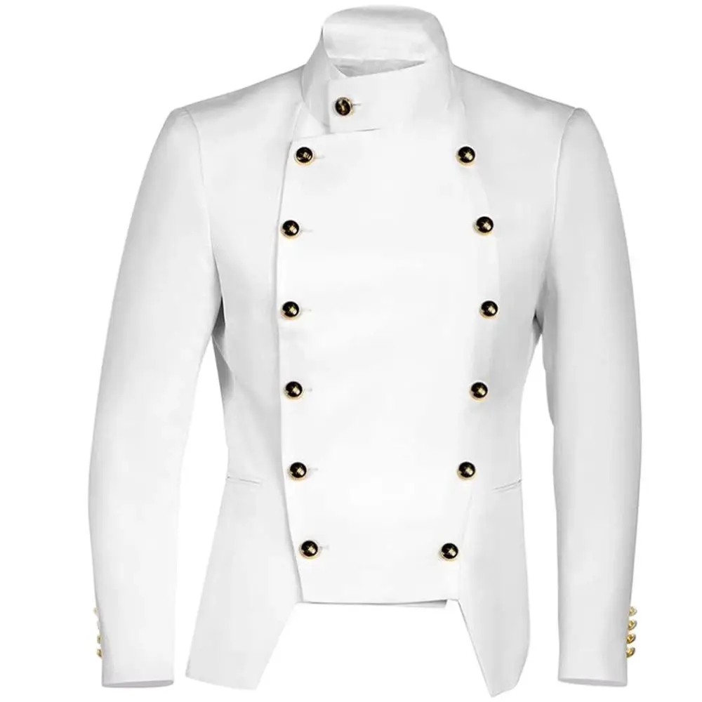 Men\'s Steampunk Black White Jacket Retro Vintage Coat Gothic Military Blazer Victorian Performance Costume