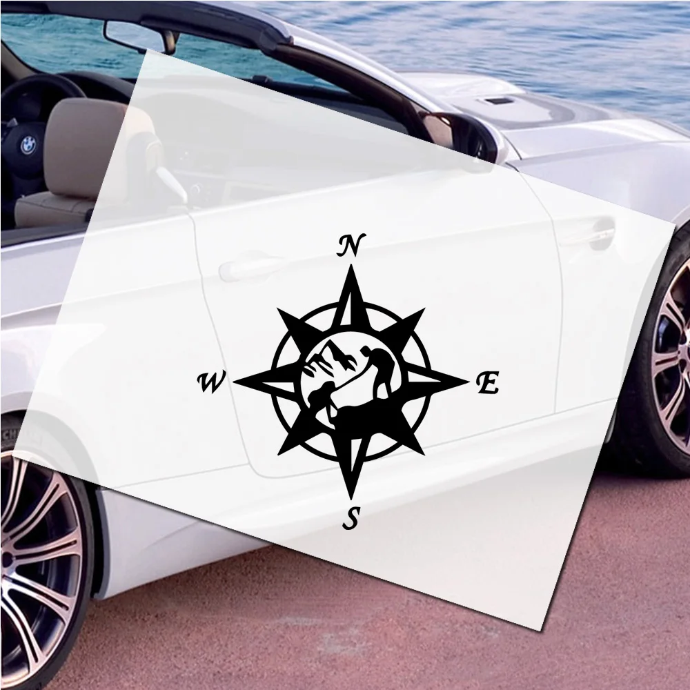 Compass Cartoon Car Stickers Decals Waterproof Auto  for Side Doors Windows Stylish Accessories with Landscapes, Unique Decor