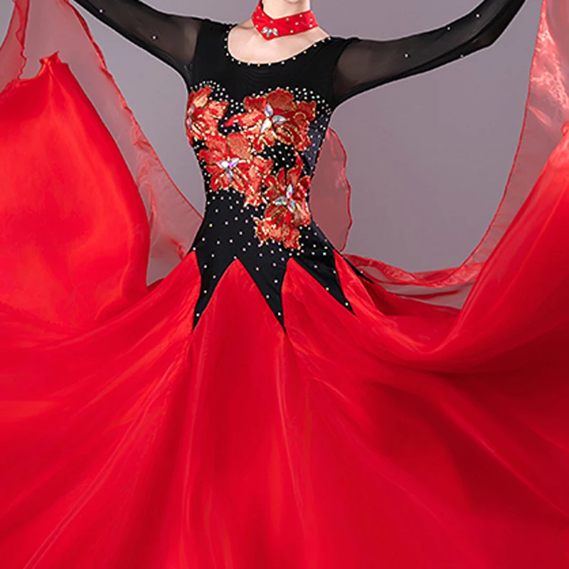 

Новое платье для современного танца, большое свободное платье, женское платье для соревнований, платье для вальса, бальных танцев, танцевальное платье для выступлений, соревнования