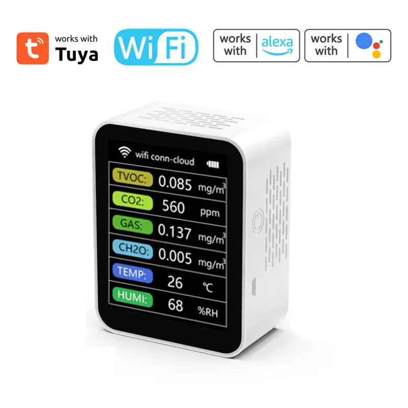 Détecteur de qualité de l'air domestique multifonctionnel, testeur de qualité de l'air, détecteur de gaz portable, Hcho Tvoc Co Co2, Pm10, 6 en 1, Pm2.5