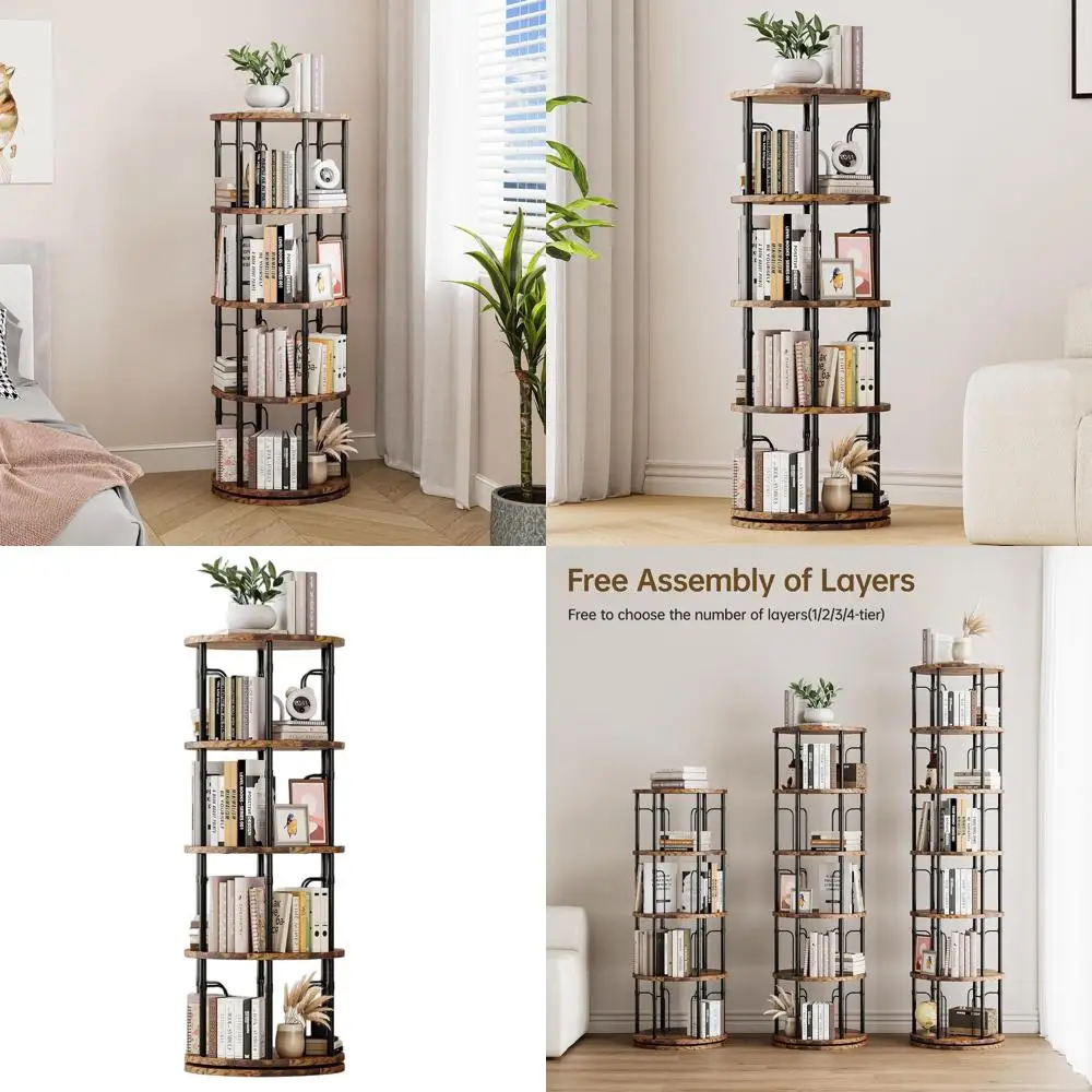 

4 Tier Rotating Bookshelf Tower, 360° Spinning Bookcase, Vertical Floor Standing Revolving Bookshelf Organizer for Small Spaces,