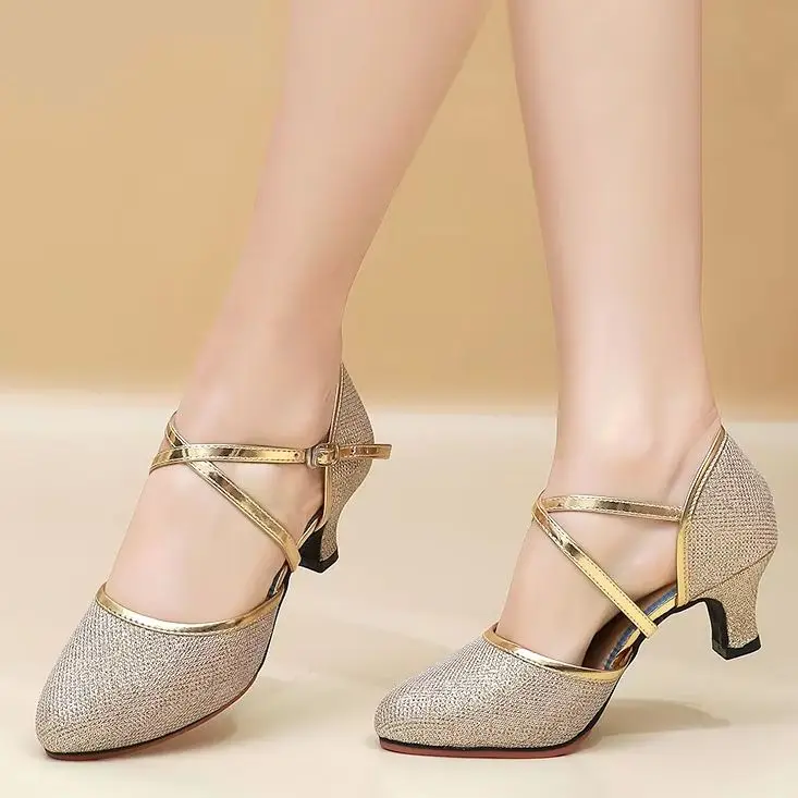 

Gold Latin Dance Shoes Women High Heels 3.5/5.5 heels Adult Social Soft Sole modern ballroom Dance Shoes silver dancing sandals