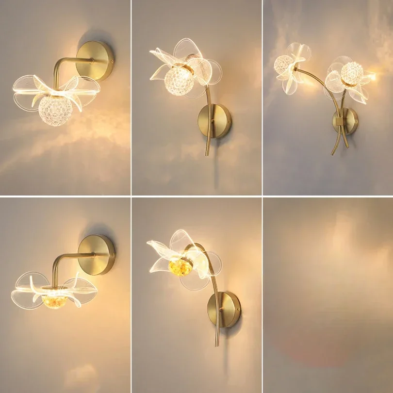 

Flower Led Wall Lamps for Living Room Bedroom Bedside Sconce Light Modern Hallway Restaurant Background Decoration Lig
