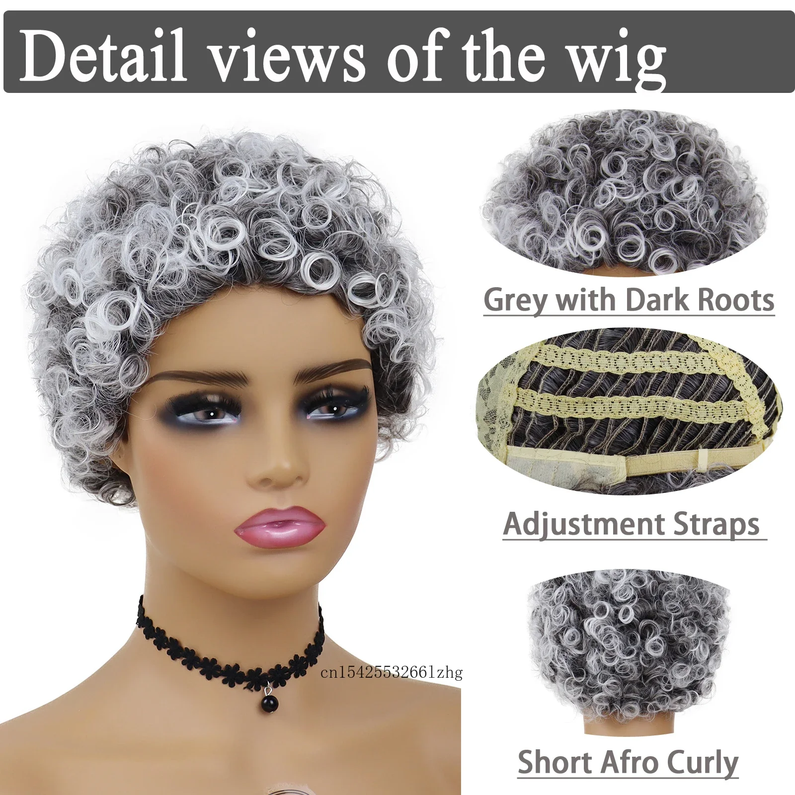 GNIMEGIL Synthetic Women\'s Afro Wigs Mix Grey Hair Short Curly Wig Heat Resistant Natural Elastic Daily Female Cosplay Party Use