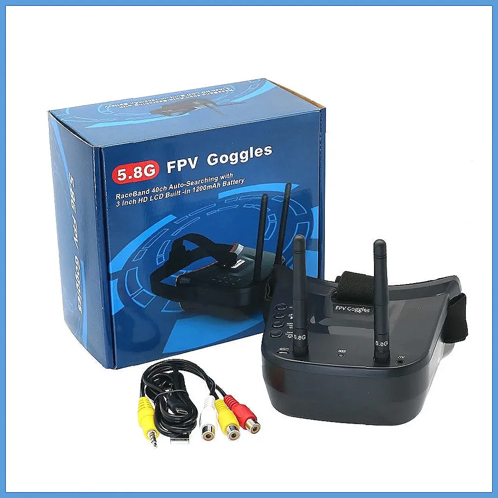 5.8G 40CH Auto-Scan FPV Goggles, 3.0 Inch LCD, Dual Antennas, Built-in Battery for RC Drones