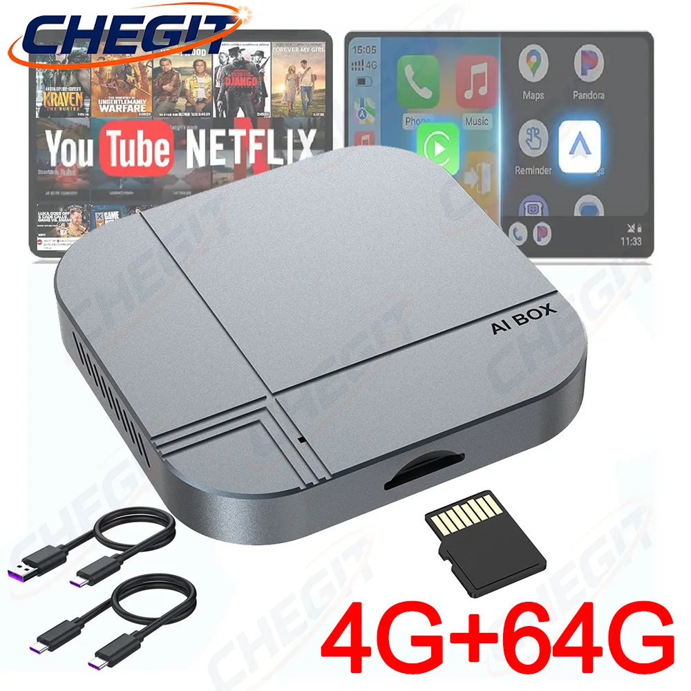 

Универсальный AI Box беспроводной адаптер CarPlay 4 + 64G 2 + 16G для Android Auto беспроводной адаптер CarPlay Smart AI Box мультимедийное видео