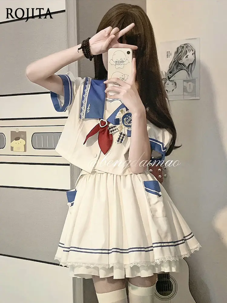 

Cos Costume Sailor Suit JK Uniform Suit Japanese Blue Naval Academy Style Short-sleeved Skirt 2 Piece Sets Womens Outfits