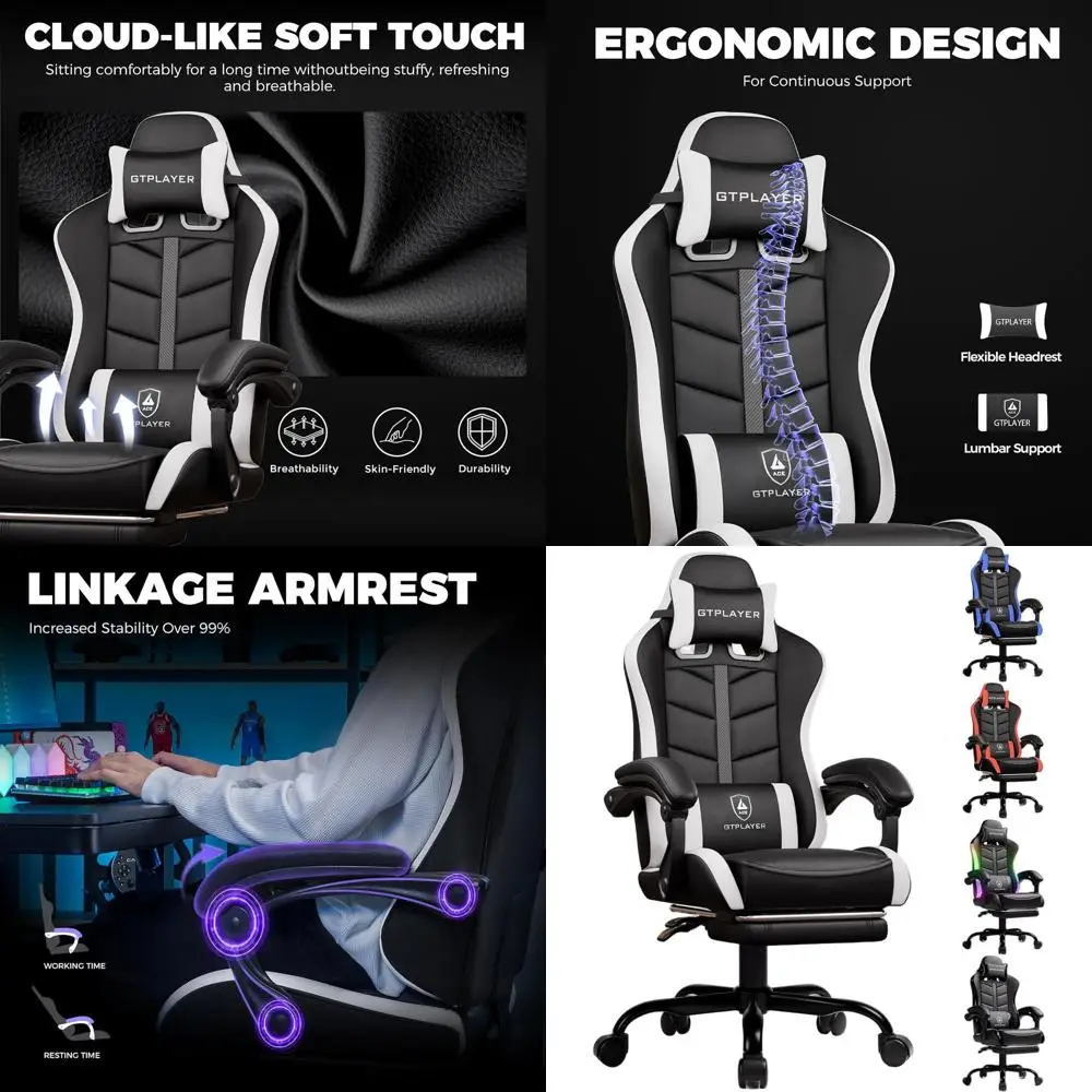 

Эргономичное игровое кресло для взрослых с подставкой для ног, регулировкой высоты и углом наклона 90-155 градусов ° Кресло-реклайнер, черно-белое