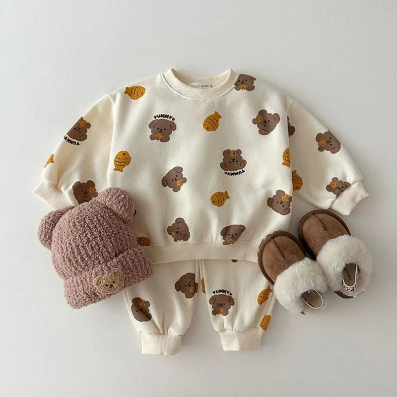 

Long Sleeve Infant Children's Clothes Set Outfits for Girls Boys Clothing INS Baby Kids Bear Print Sweatshirt Trousers Suit