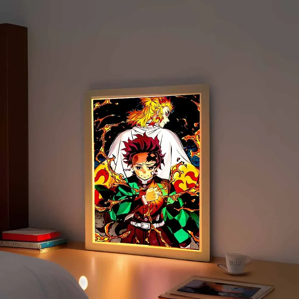 

Anime Figure Light Painting Photo Frame Demons Slayer Kimetsu No Yaiba Tanjirou Action Led Lamps Bedroom Decor Chirstmas Gifts