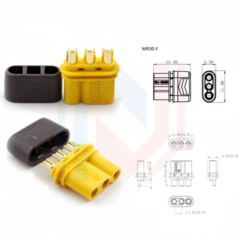 MR30 Cable Connector Male Female MR30-FB / MR30-M 3Pin Plug with Sheath Cover 18AWG Silicon Wire for RC Lipo Battery FPV Drone