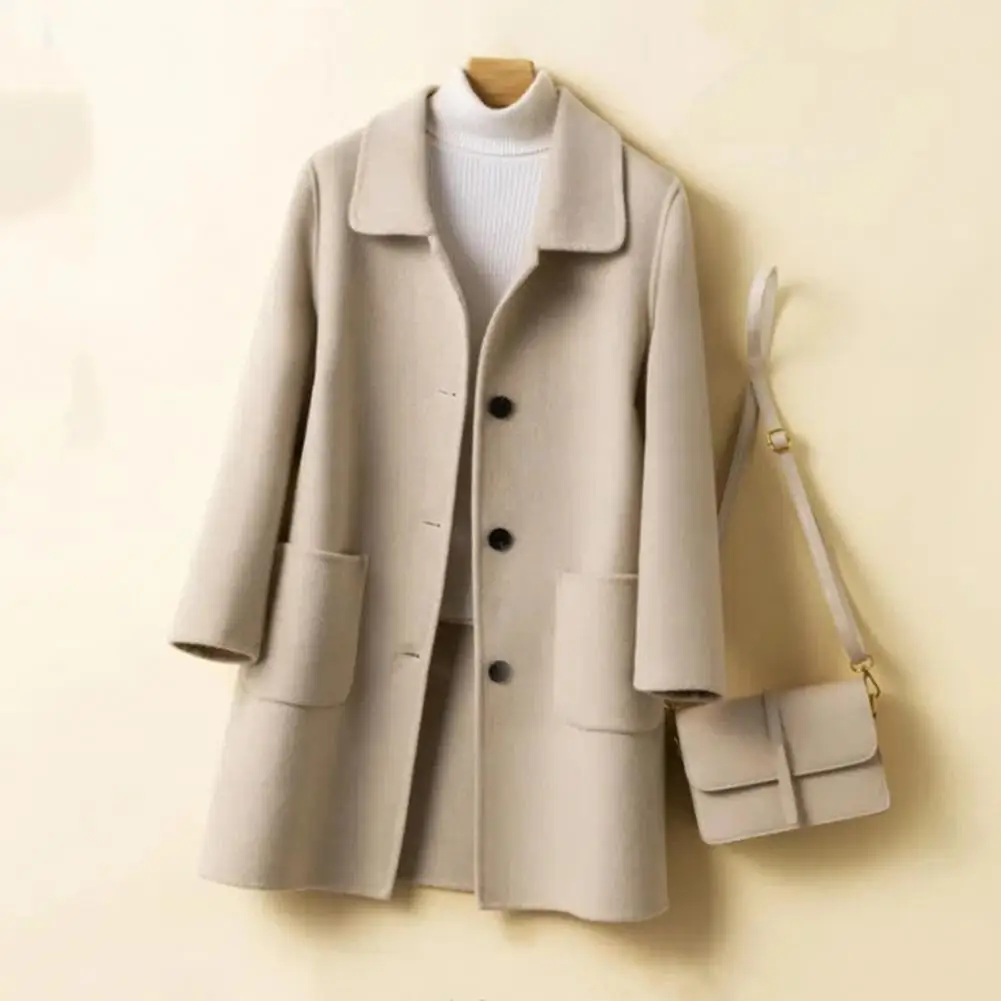 Veste coupe-vent élégante pour femme avec col rabattu, pardessus mi-long, conception à simple boutonnage, manteau d'hiver pour le travail