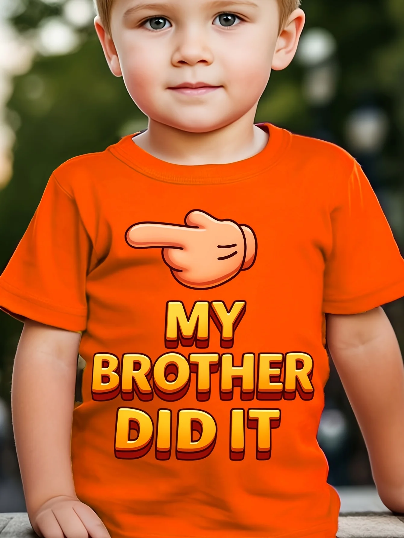 My Brother Did It Funny Finger Cartoon Text Graphic Print T Shirt Family Matching Boys Girls Kids Short Sleeve Daily Tees