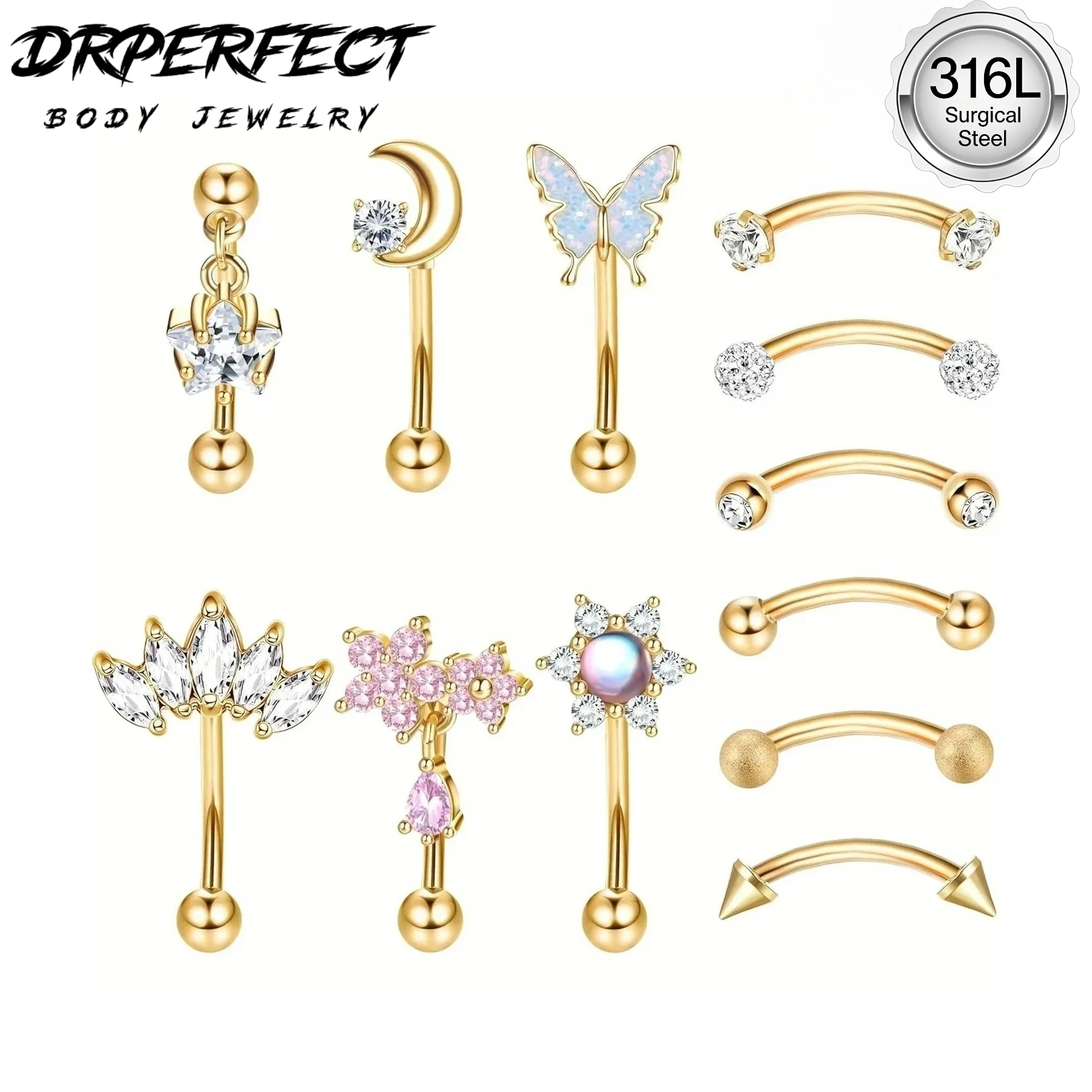 Drperfect 1pc acier inoxydable Rook Piercing bijoux lèvre anneau Cartilage Daith Surface Tragus Piercing bijoux sourcils anneaux