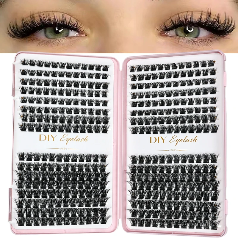 Kit d'extension de cils 384 pièces - Kits de cils individuels, courbure D, longueurs multiples, application facile pour le maquillage à domicile
