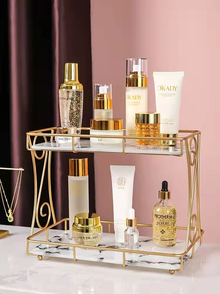 

Light Luxury Desktop Cosmetic Organizer Metal Shelf Lipstick Perfume Organizer Makeup Storage Holder for Bedroom or Bathroom