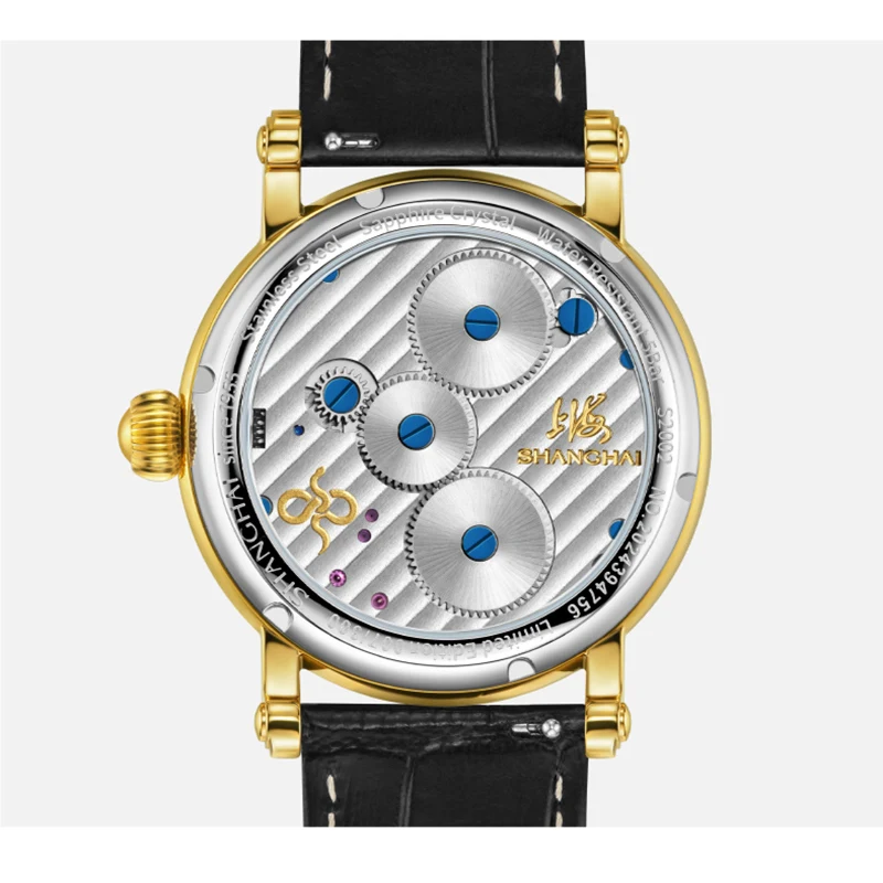 شنغهاي توربيون ساعة الذهبي الأفعى طبعة محدودة سنة الأفعى اليد الجرح كاروسل حزام من الجلد S2002.5011.011.08-D