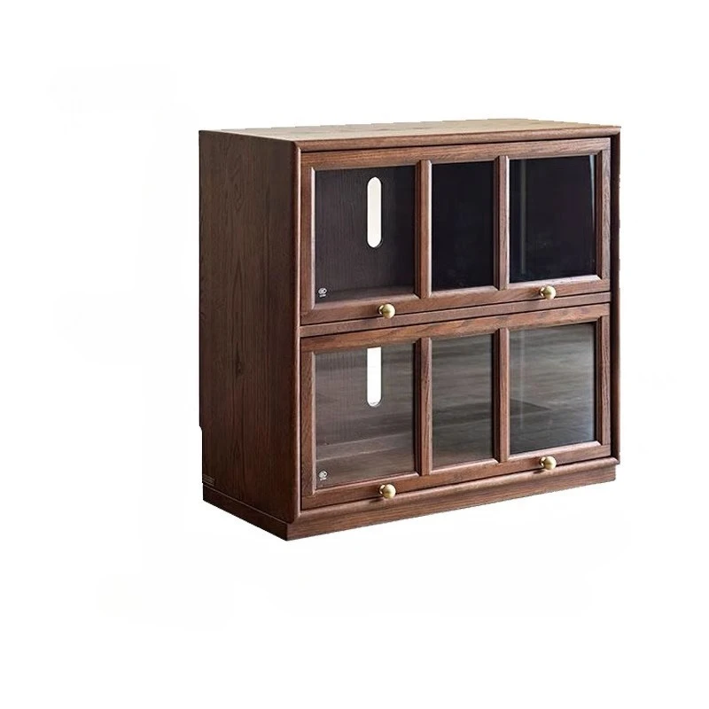 

French solid wood wine cabinet bookcase, living room dining side storage American cabinet