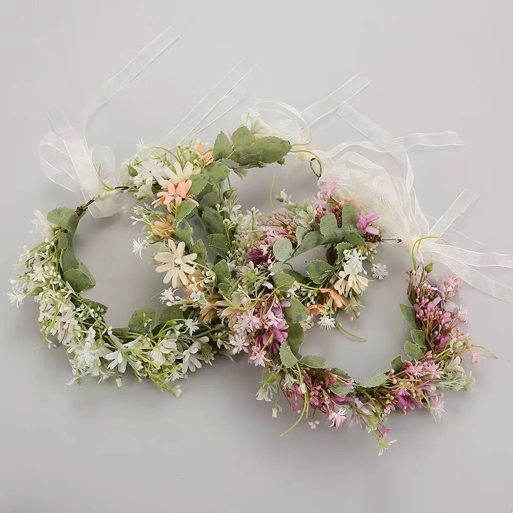 New PURE and fresh and simple princess sweet hair headband Sen tie small daisies wreath flower headwear bride photo photo hair a