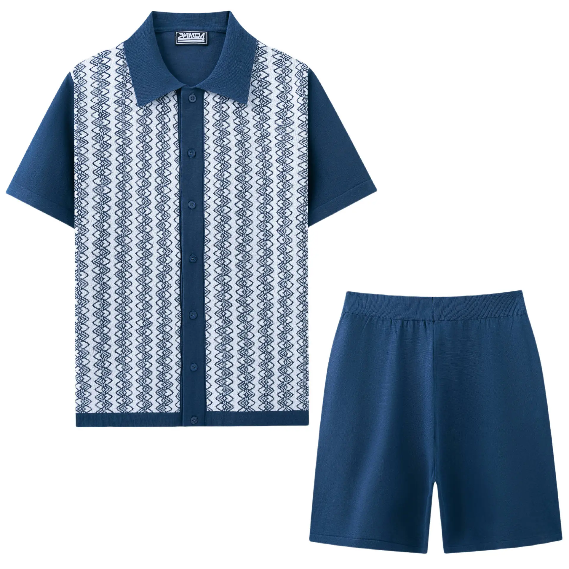 

Мужской повседневный трикотажный костюм с коротким рукавом, новый стиль, комплект из двух предметов, с цветочной вышивкой, летняя спортивная одежда, полиэстер