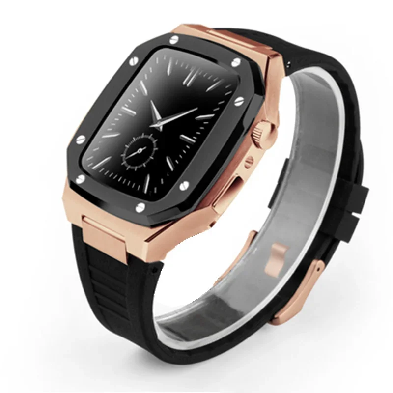 41mm 45mm gumowy pasek zestaw do Apple Watch 40 44mm 316 ze koperta ze stali nierdzewnej dla iWatch 8 7 serii 6 SE 5 4 DIY zestaw modyfikacji