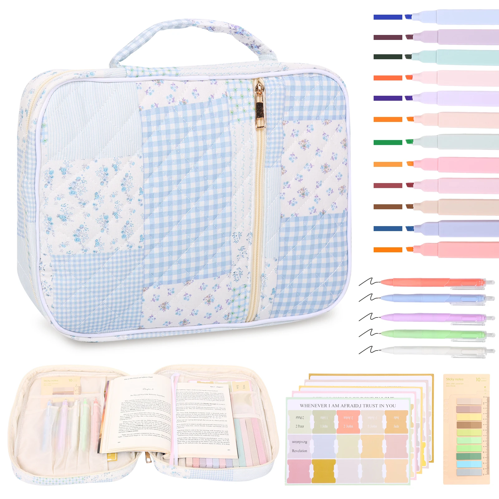 

Floral Bible Cover for Women with Zipper and Handle, Large Capacity Scripture Case with Pen Holders and Pockets