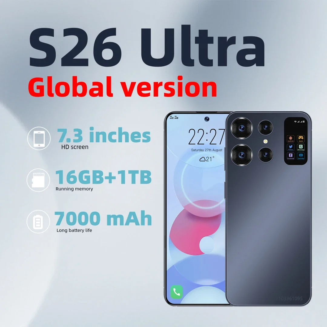 

S26 Ultra Smartphone 7.0'' HD+ Android 13 16GB+1TB 7000mAh Fingerprint unlocking Original Global Edition 5G Gaming Phone