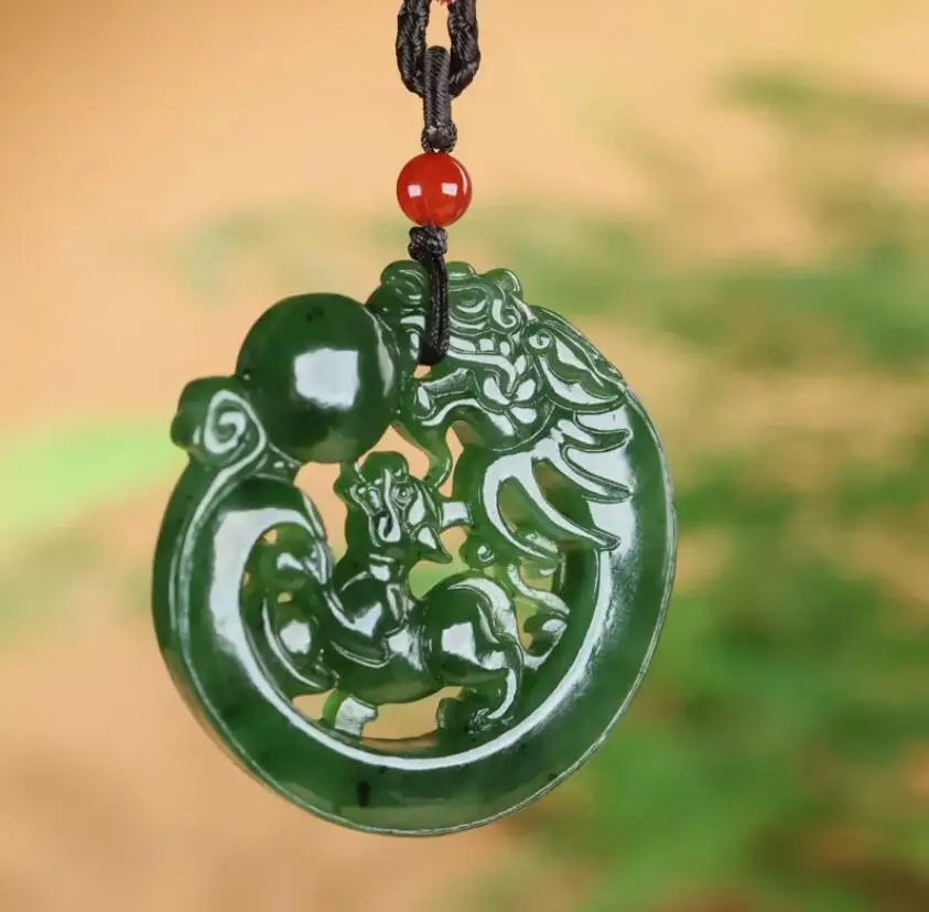 China Natural Grade A Green HeTian Jade jasper jadeite Hand-Carved pendant PiXiu