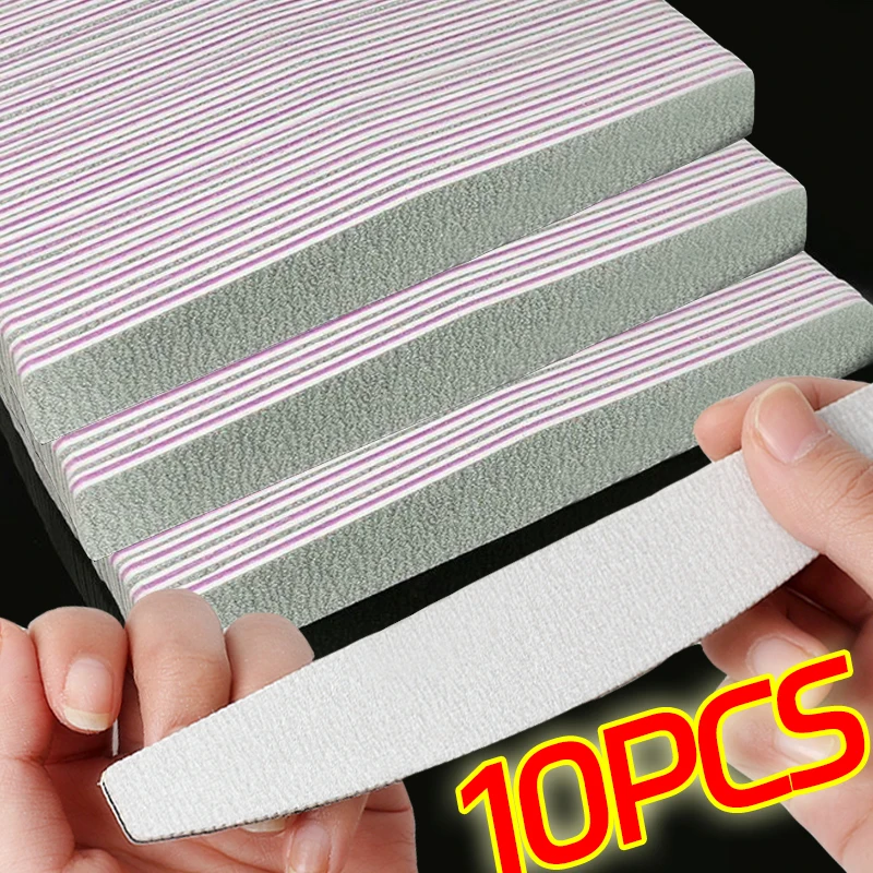 10PCS Double-sided Nail File 180/240 Grit Professional Sandpaper Half Moon Manicure Buffer Files Salon Nails File Buffer Tools