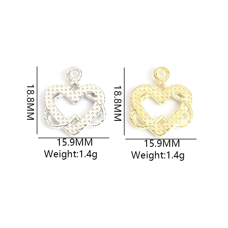 10pcs crystal double heart Interwoven Charms DIY Jewelry Rhinestones bracelet Necklace Earrings Couple Romantic Gift Accessories