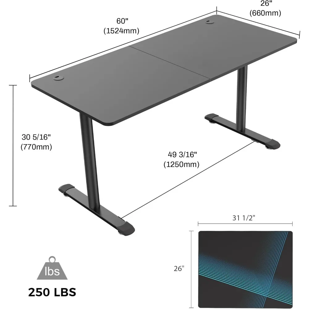 Grand bureau de jeu pour ordinateur portable, table PC, poste de travail pour ordinateur portable, tapis de souris gratuit, bureau à domicile, 60 amarans