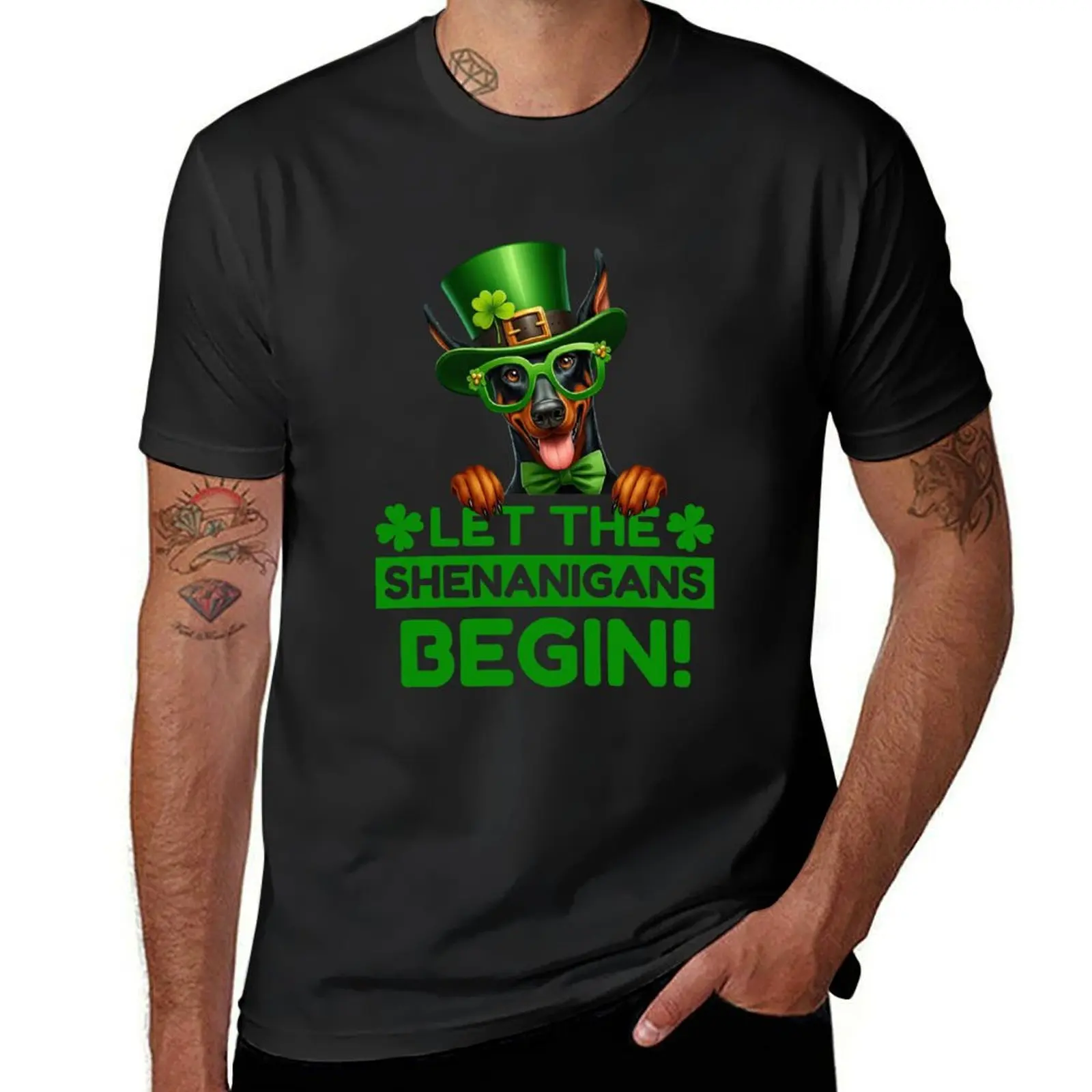 Let the Shenanigans Begin Doberman T-Shirt customs anime t shirts for men cotton