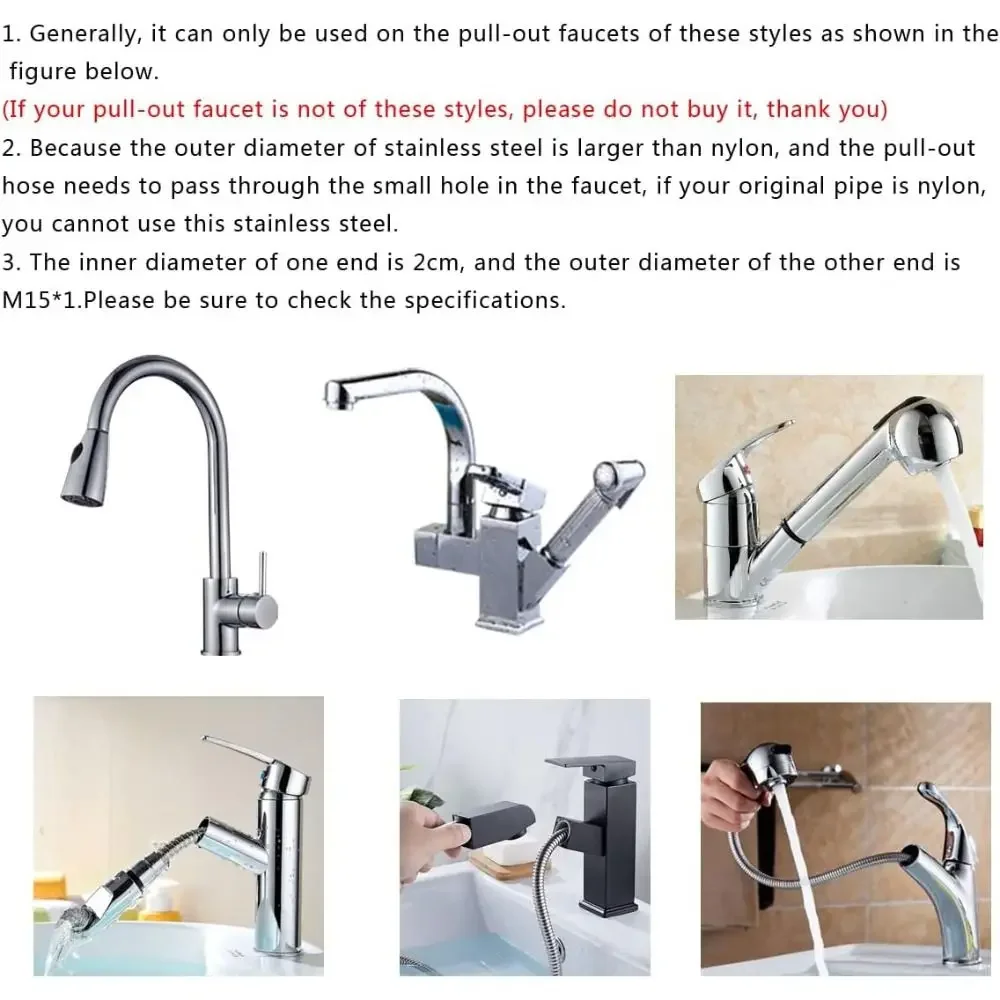 Manguera de ducha extraíble de 150cm, grifo telescópico para lavabo, manguera de repuesto para cocina, rociador de fregadero de acero inoxidable, líneas de suministro para Baño