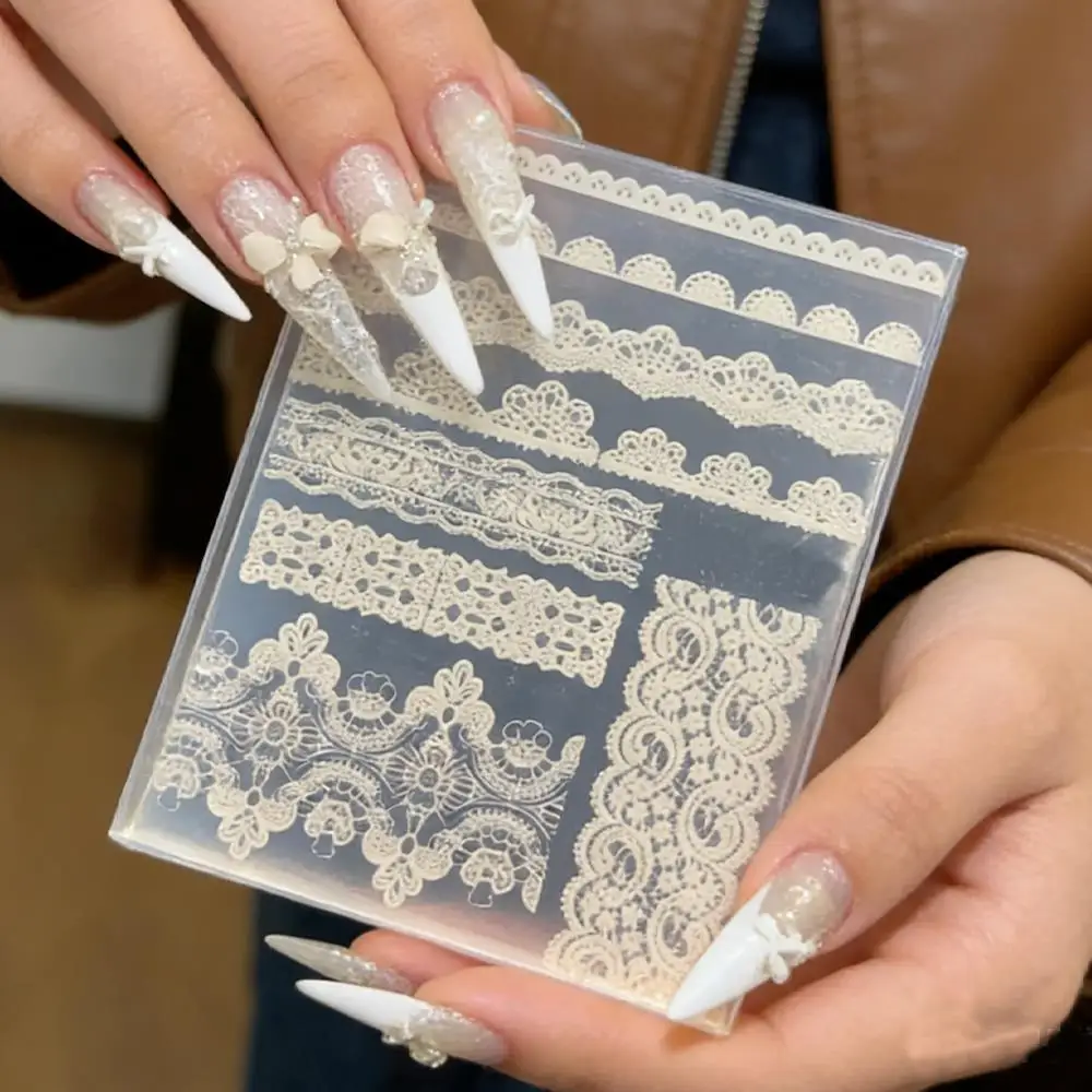 1 Stück 3D Spitzenblumen Silikon Nagelkunst-Form Vintage Französische Spitzen Nagelschnitzvorlage DIY Dekorationen Maniküre Schablonen Werkzeuge T