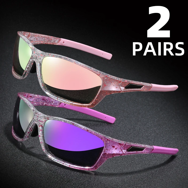 

New 2 Pairs Polarized Sports Sunglasses UV Protection Lightweight Wrap Around for Outdoor Activities Cycling Running Driving